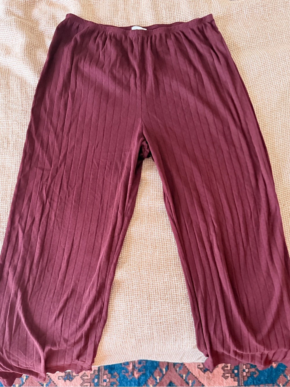 Donni Pointelle Crop Pant Oxblood Knit Sz L
